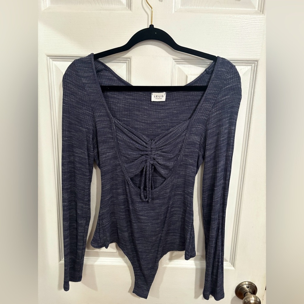 Le Lis Ruched Front Bra Cutout Heathered Blue Bodysuit